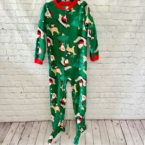 Carter’s Kids Size 6 Christmas Santa Fleece PJ Footie Pajama One-Piece Green Red